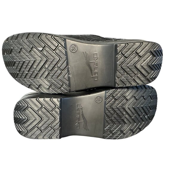 Dansko Leather Clogs Womens 36 5.5 Floral Black Platform Slip-On Office Nurse - Picture 11 of 13